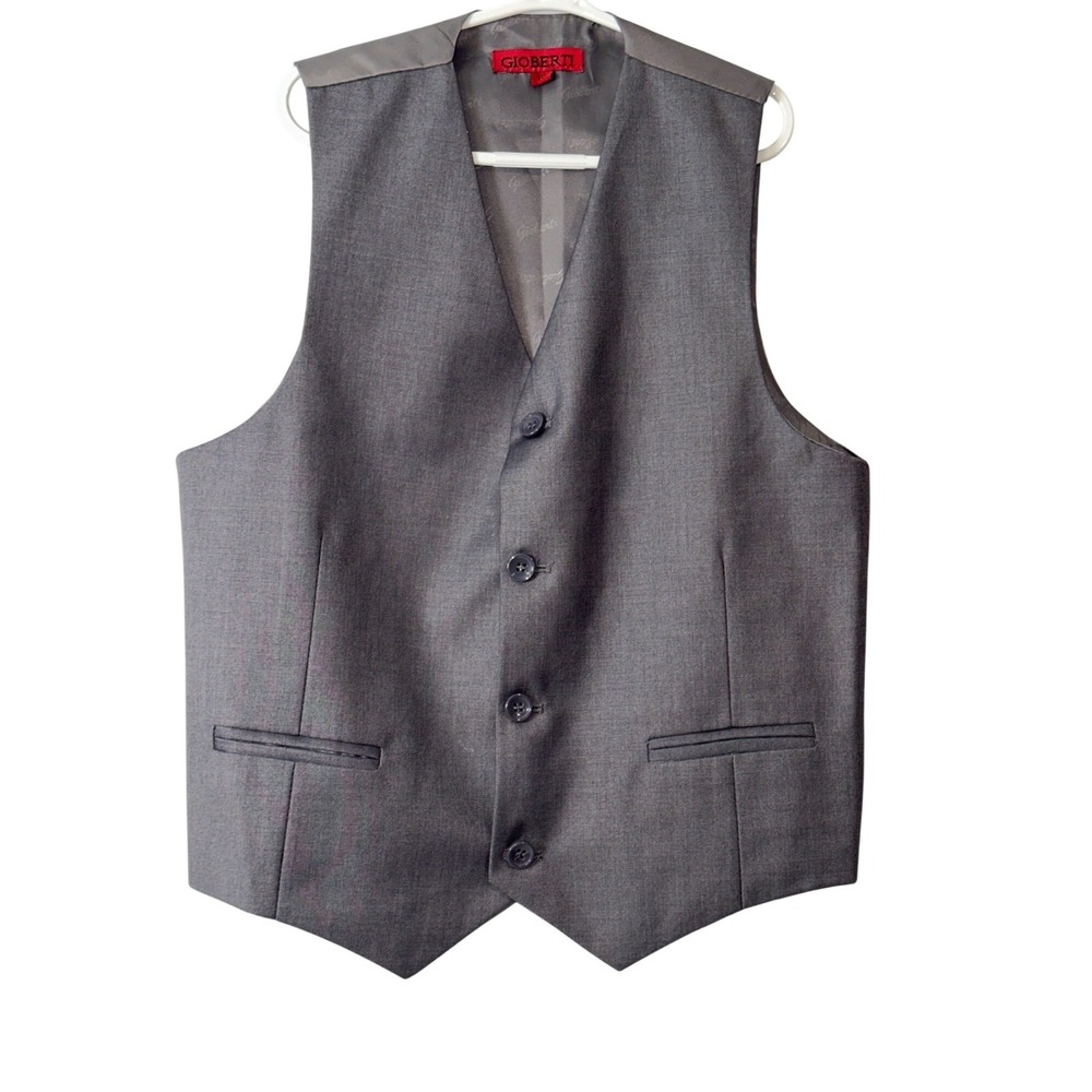 Gioberti Gray Button-Up Vest With Adjustable Back Strap Size 10 Formal Style For